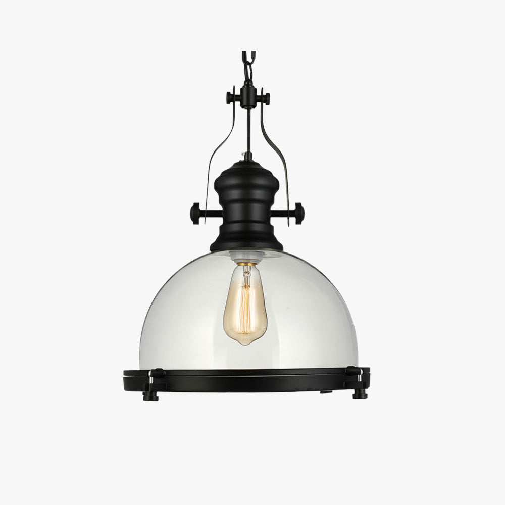 Silva Luminaires Suspensions Dôme Industrielle LED Vintage Verre/Métal Noir Salon/Chambre à Coucher
