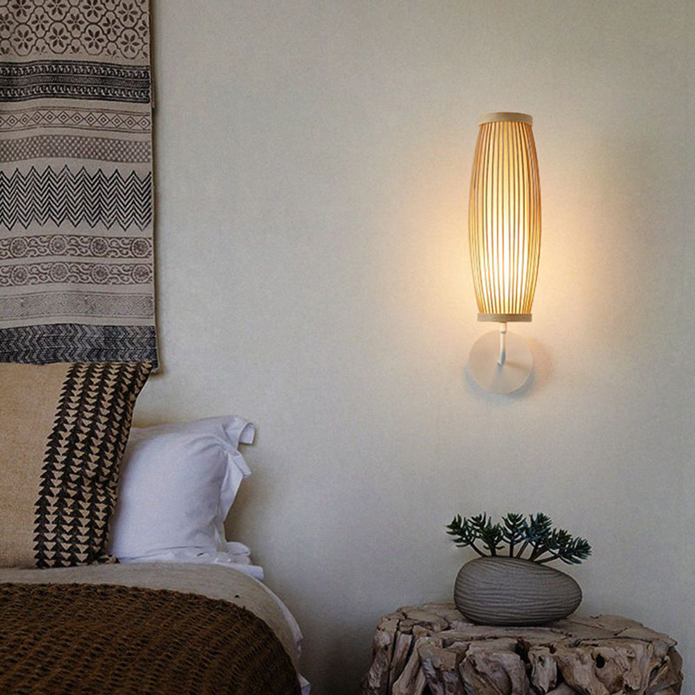 Ritta Applique Murale Intérieur Cylindre Vintage LED Bambou Marron Salon/Chambre