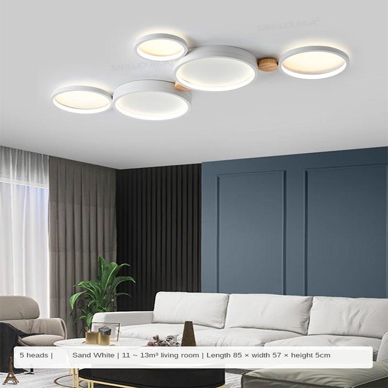 Arisha Plafonnier Rond Moderne, Métal/Bois, Blanc/Gris/Vert, Salon