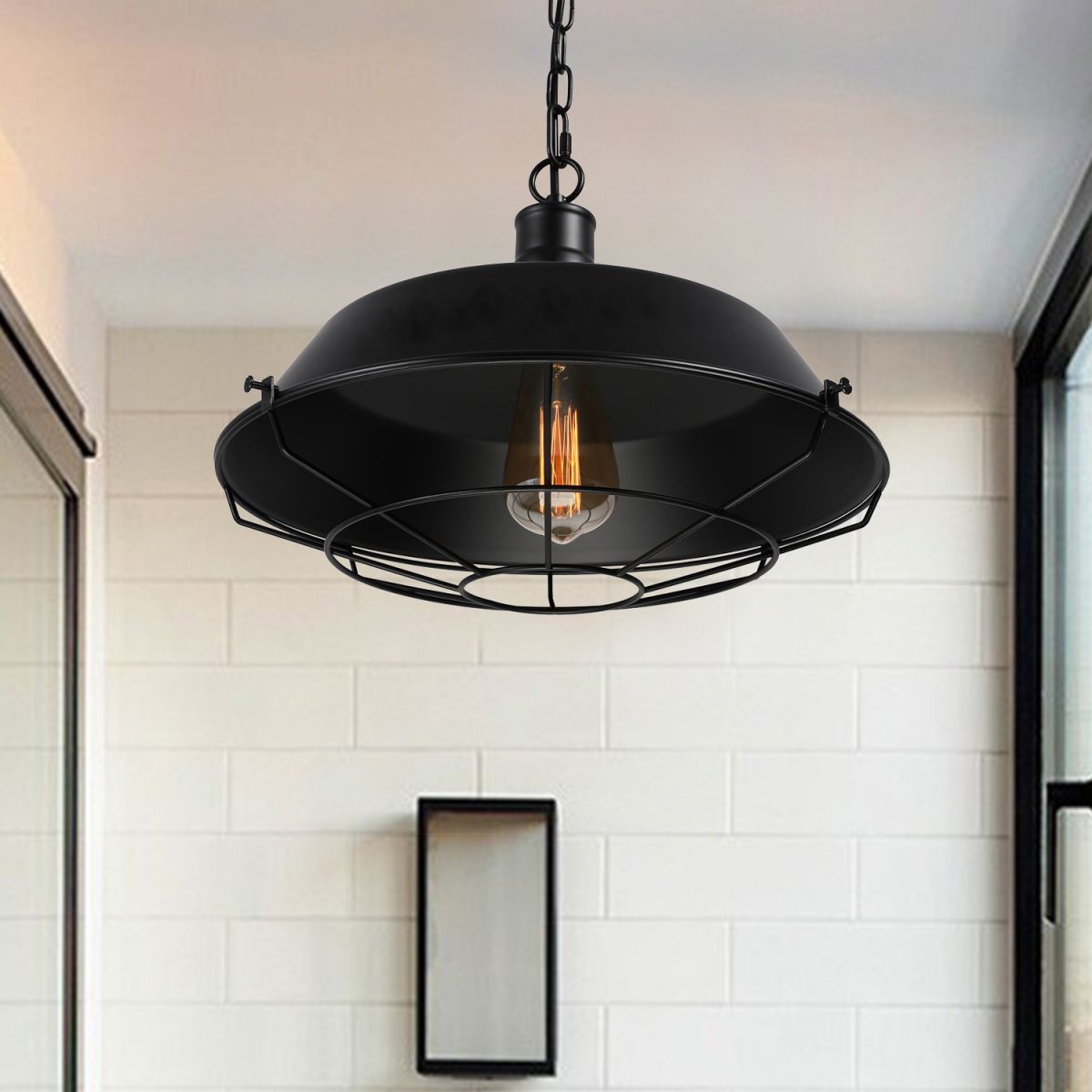 Silva Dôme Rustique LED Suspension Noir Métal Chambre à Coucher