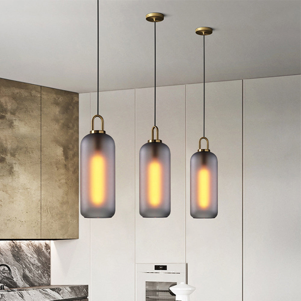 Valentina Luminaires Suspensions Cylindre Moderne Métal/Verre Gris Fumé/Clair Salon/Bureau