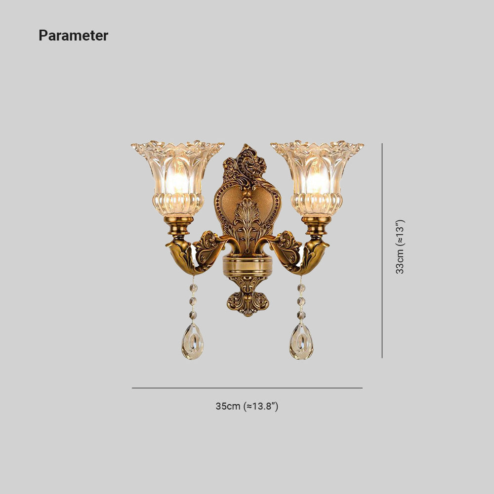 Ray Design Floral Applique Murale Fleur Vintage LED Métal/Verre Bronze Chambre