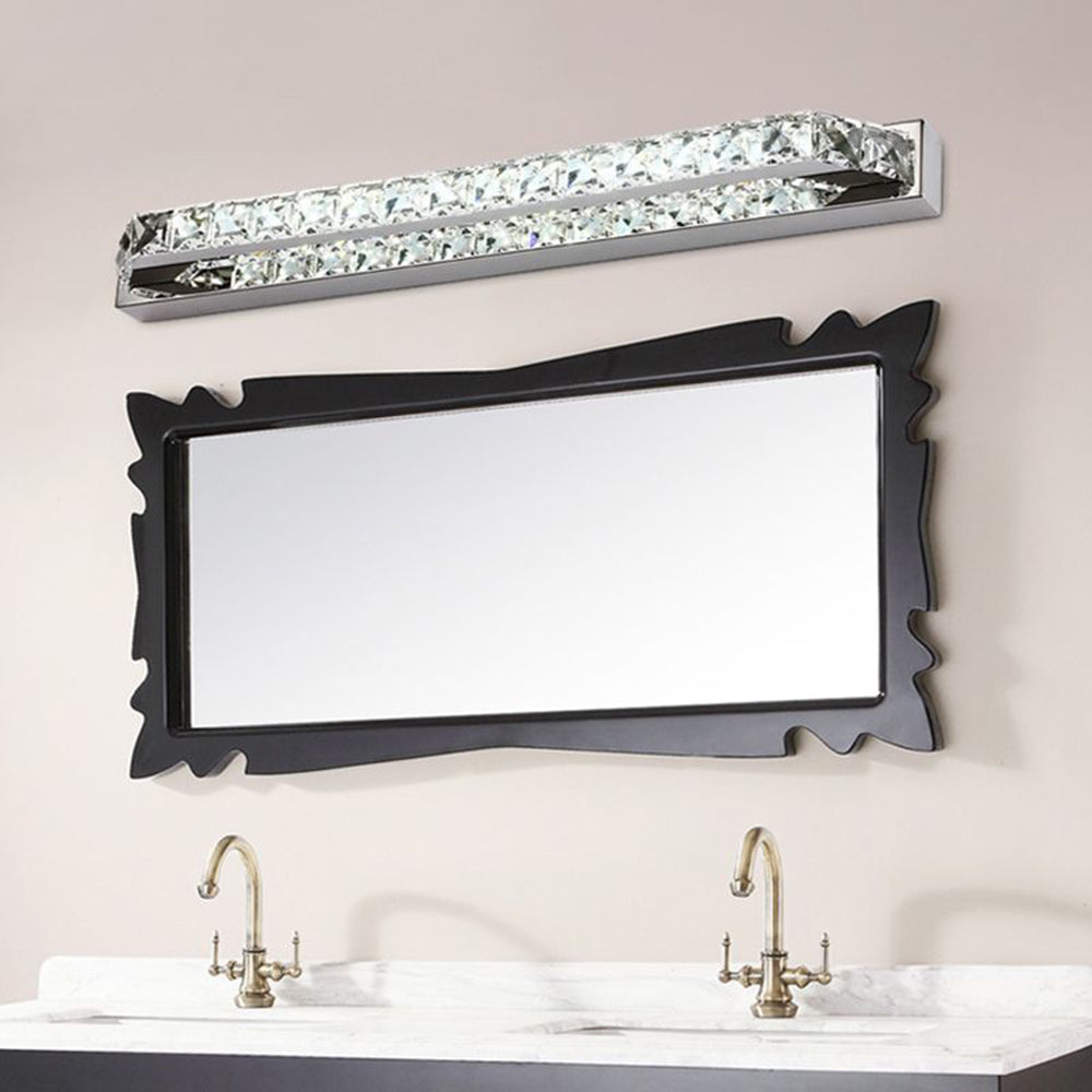Kristy Applique Murale à Miroir LED Rectangulaire Moderne Cristal Métal Argent Salle de Bain