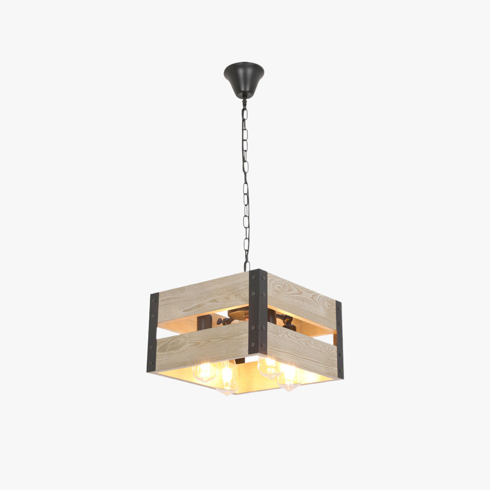 Silva Suspension Carrée Rustique, Metal/Bois, Bois/Marron, Chambre