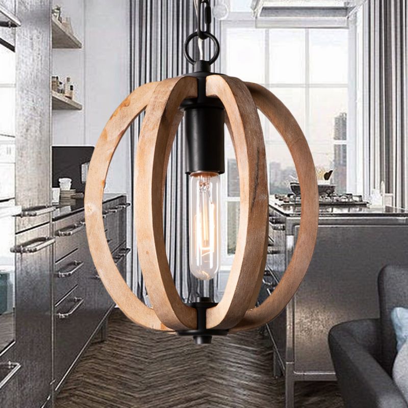 Silva Sphère Vintage LED Suspension Métal Bois Salon Salle à manger