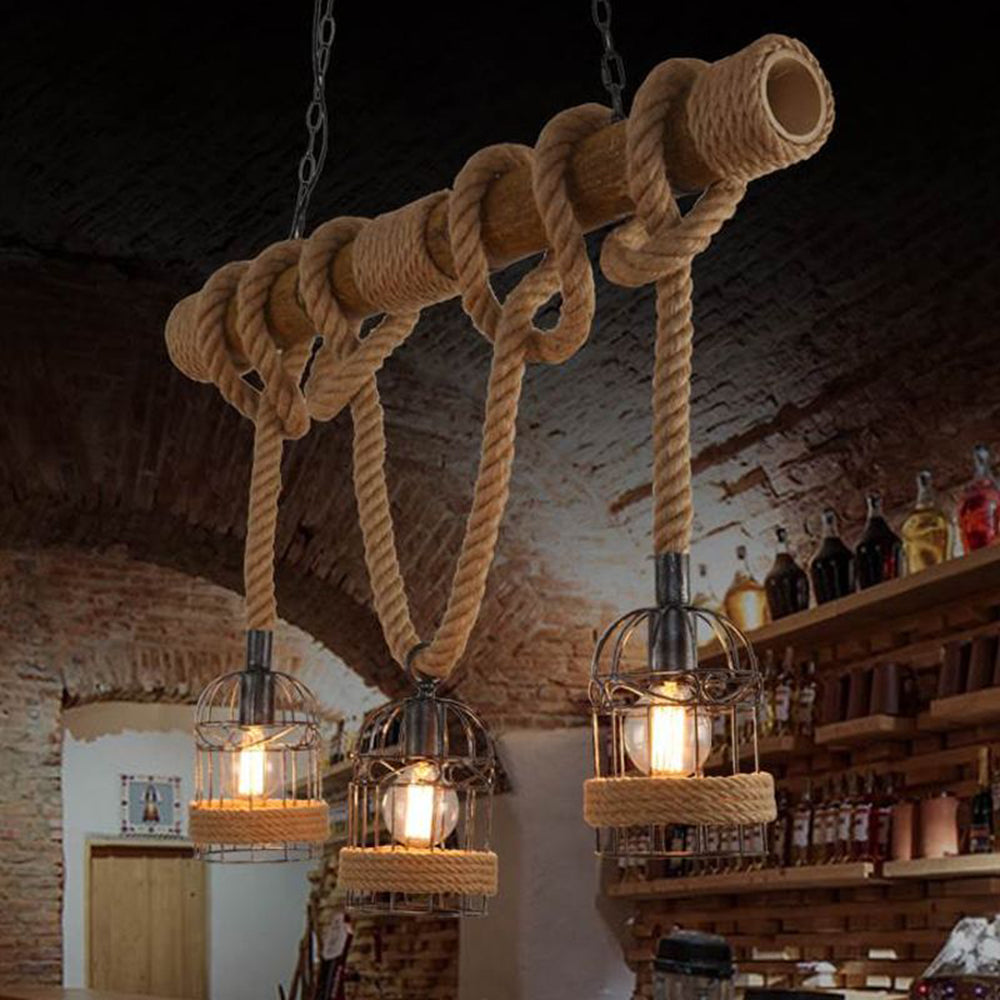 Silva Luminaires Suspensions Lanterne Vintage Métal/Bois Marron Salon/Chambre à Coucher