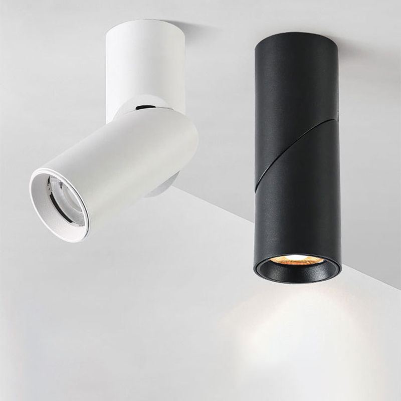 Arisha Cylindre Simple LED Plafonnier Blanc Noir Métal Salon