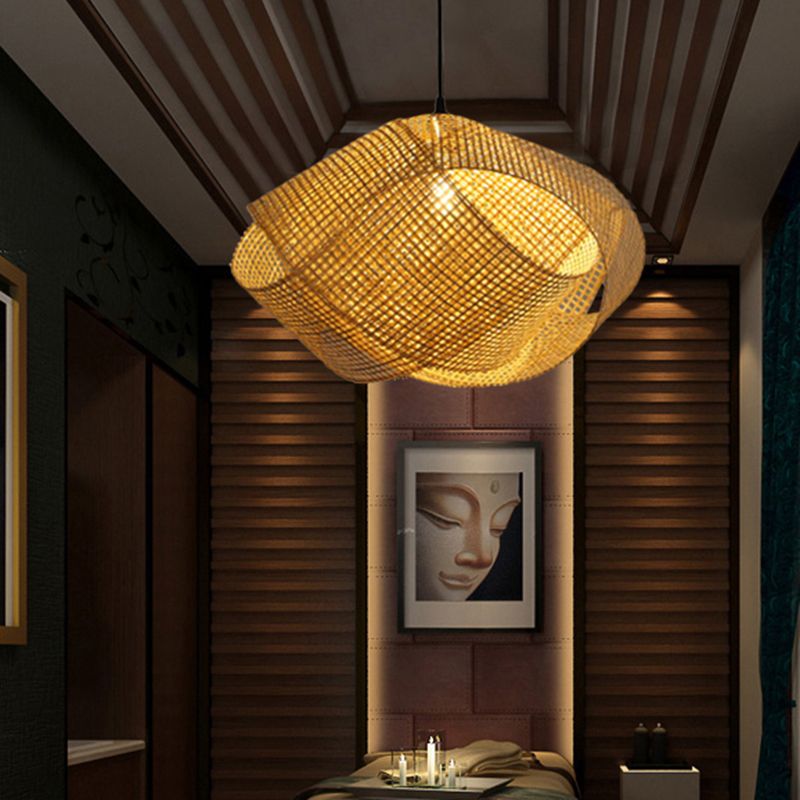 Ritta Retro LED Suspension Bois Métal Rotin Salon Salle à manger