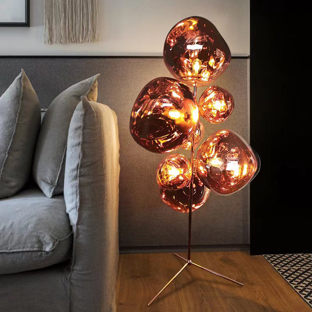 Valentina Design Lampadaire Globe Moderne Métal/Acrylique Or/Rose Dorée/Chormé/Gris Fumé Salon