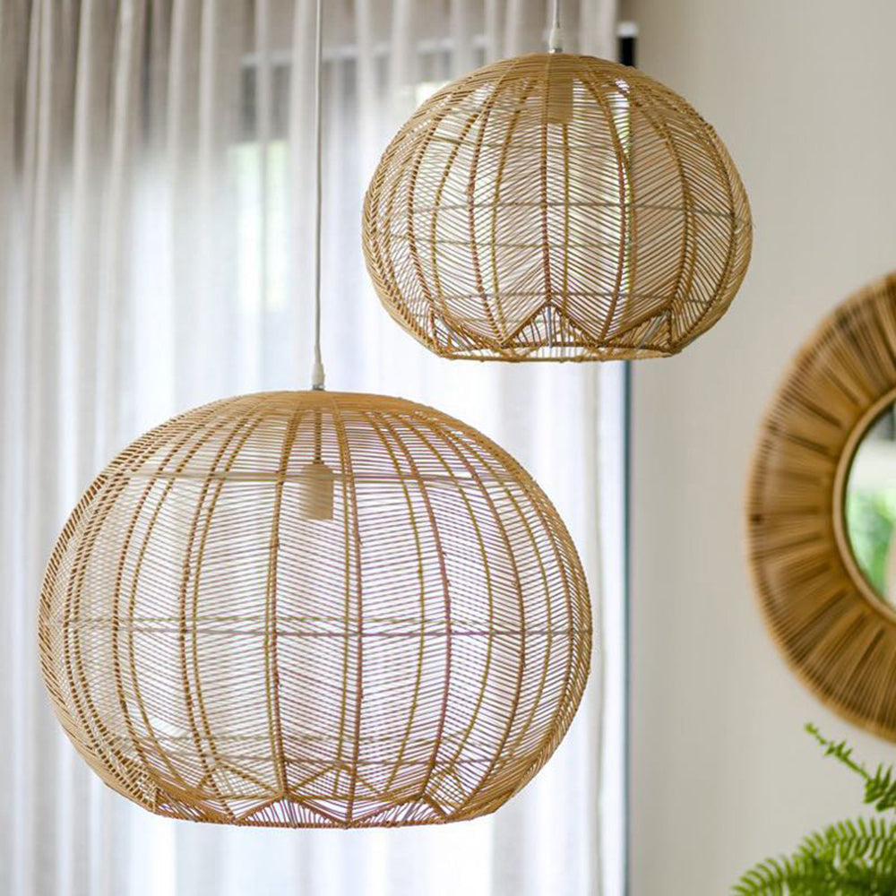 Ritta Luminaires Suspensions Grande Ballon Vintage Métal/Rotin Bois Bureau/Salon