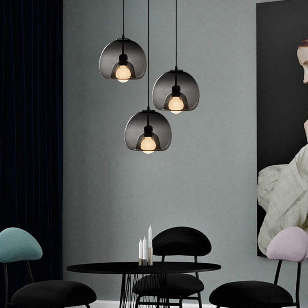 Valentina Luminaires Suspensions Globe Moderne LED Verre/Quincaillerie Ambre/Gris Fumé Salle à Manger/Salon