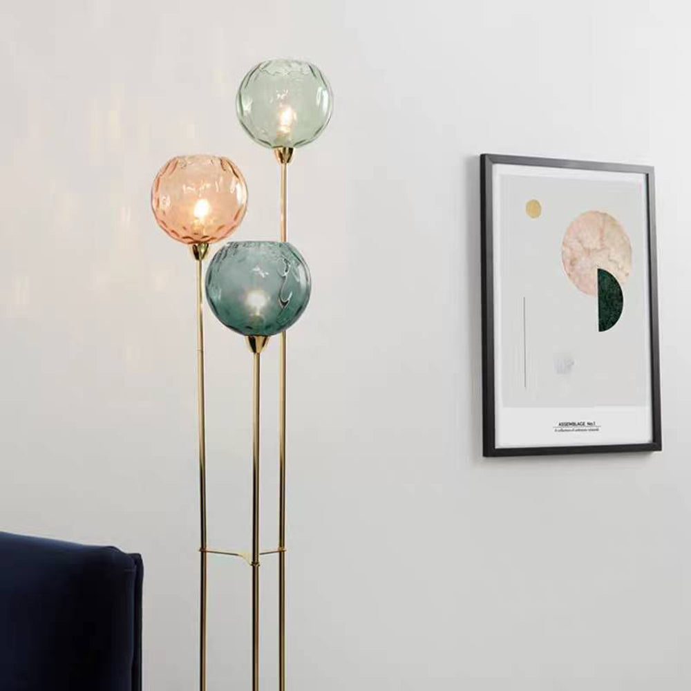 Valentina Lampadaire Boule Moderne, Métal/Verre Mat, Rouge-Gris/Orange-Bleu, Salon