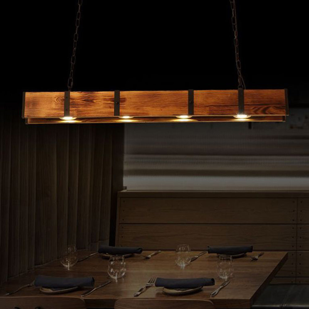 Silva Luminaires Suspensions Linéaire Vintage Industrielle Bois Marron Salon/Bar/Cuisine