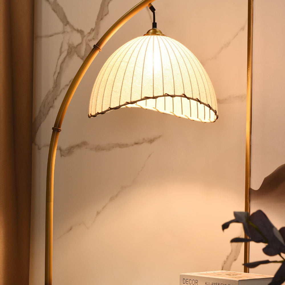 Muto Lampadaire Bambou Simple, Métal/Tissu, Blanc, Salon