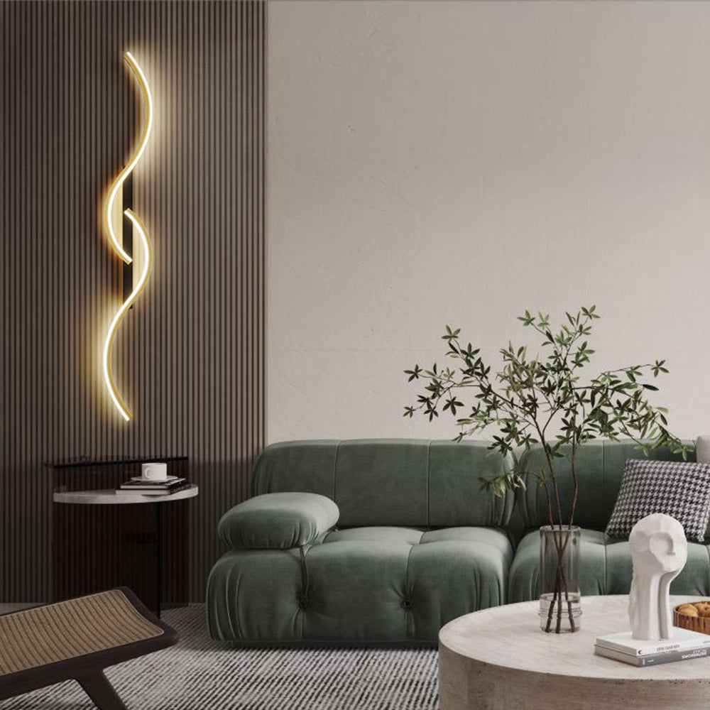 Arisha Applique Murale Vague Design Moderne Noir/Or Salon