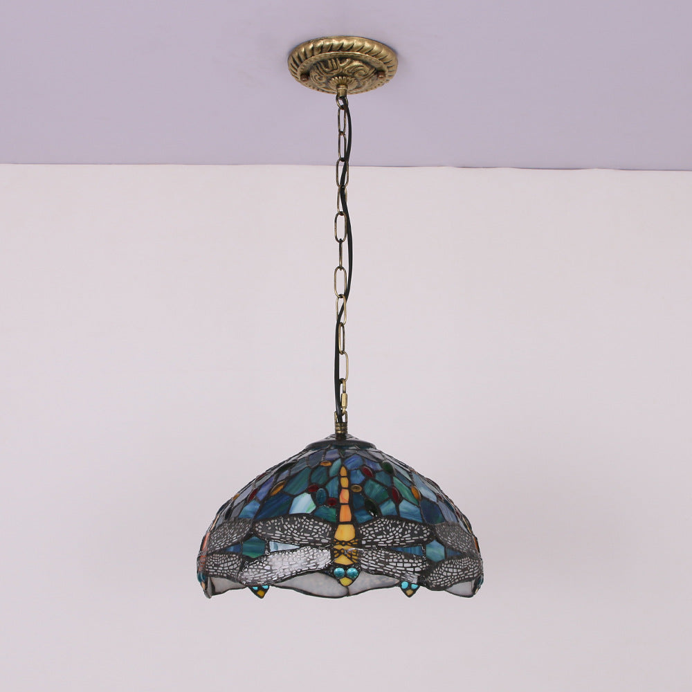 Tiffany Vintage Suspension Tachée Métal Verre Bol Chambre À Coucher