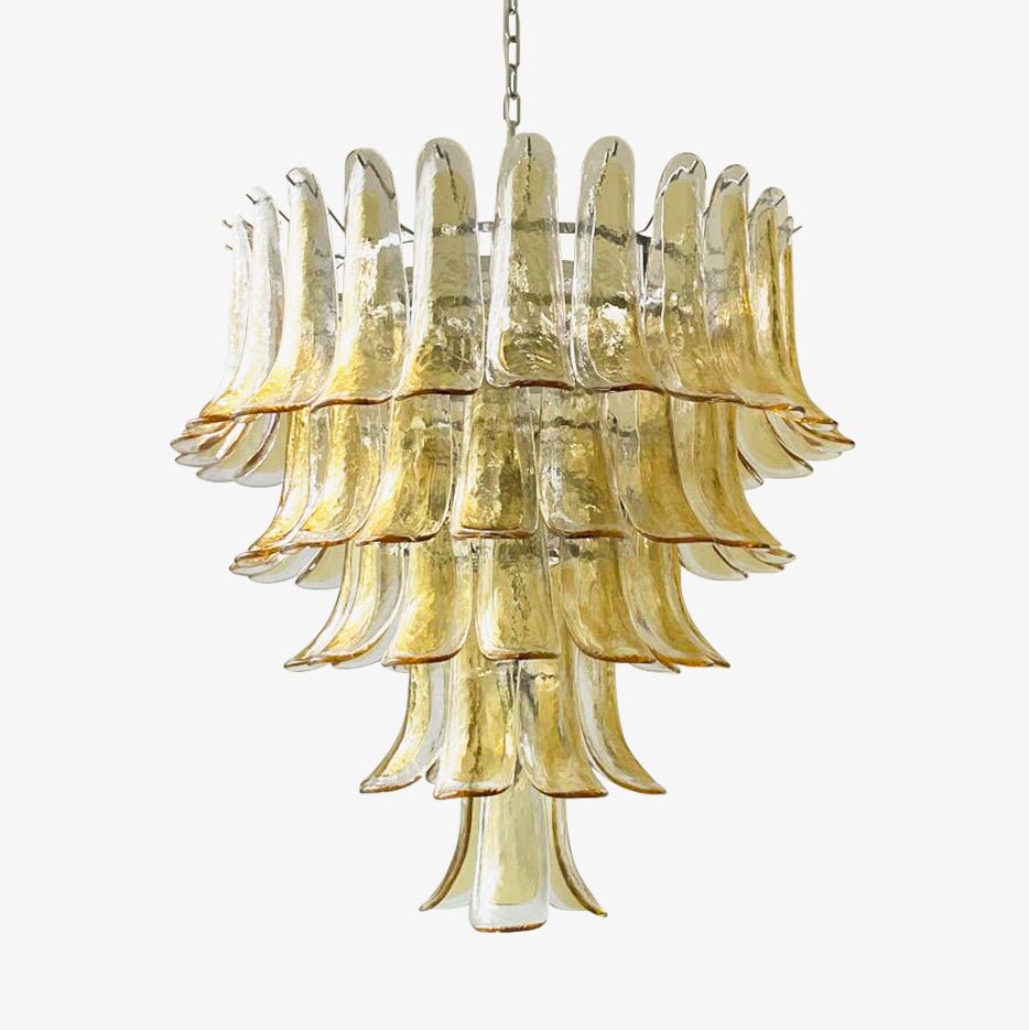 Aurora Chandelier Amber Petals Murano Glass Layered Lotus - Letslighting
