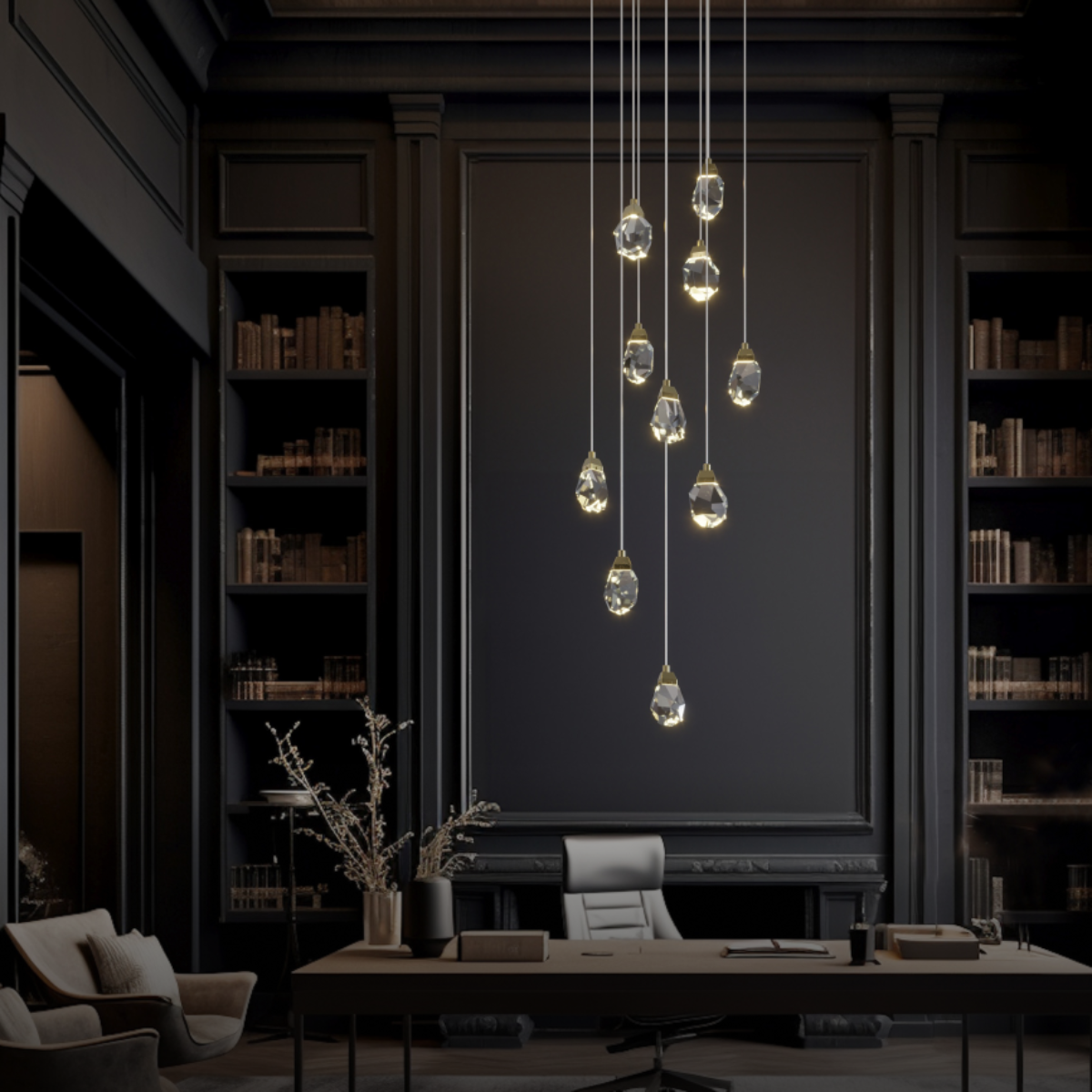 Kristy Luminaire Or Suspension Verre/Métal Pierres Chambre/Salon