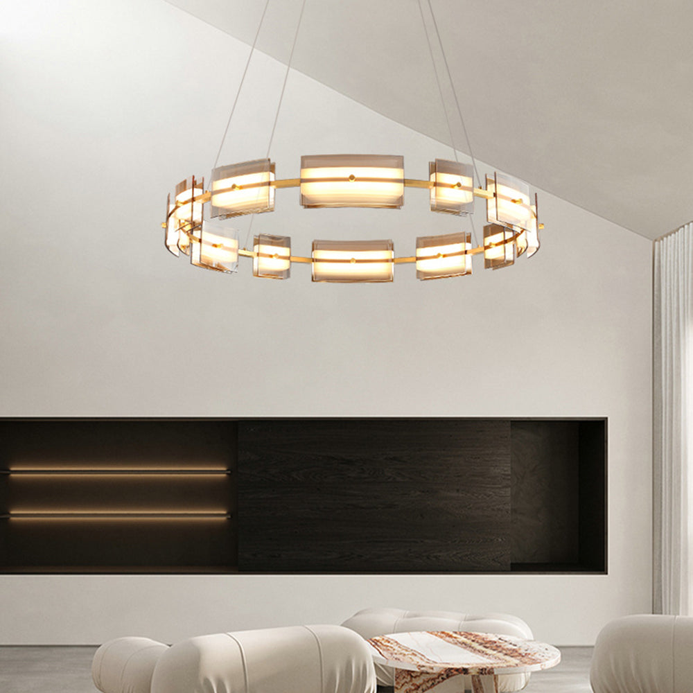 Arisha Suspension Anneau Simple, Cuivre/Verre, Noir/Or, Salon/Chambre