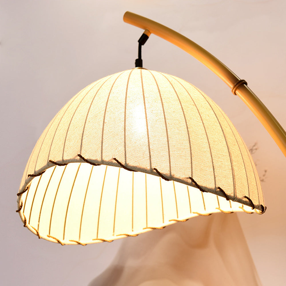 Muto Lampadaire Bambou Simple, Métal/Tissu, Blanc, Salon