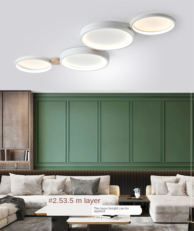 Arisha Plafonnier Rond Moderne, Métal/Bois, Blanc/Gris/Vert, Salon