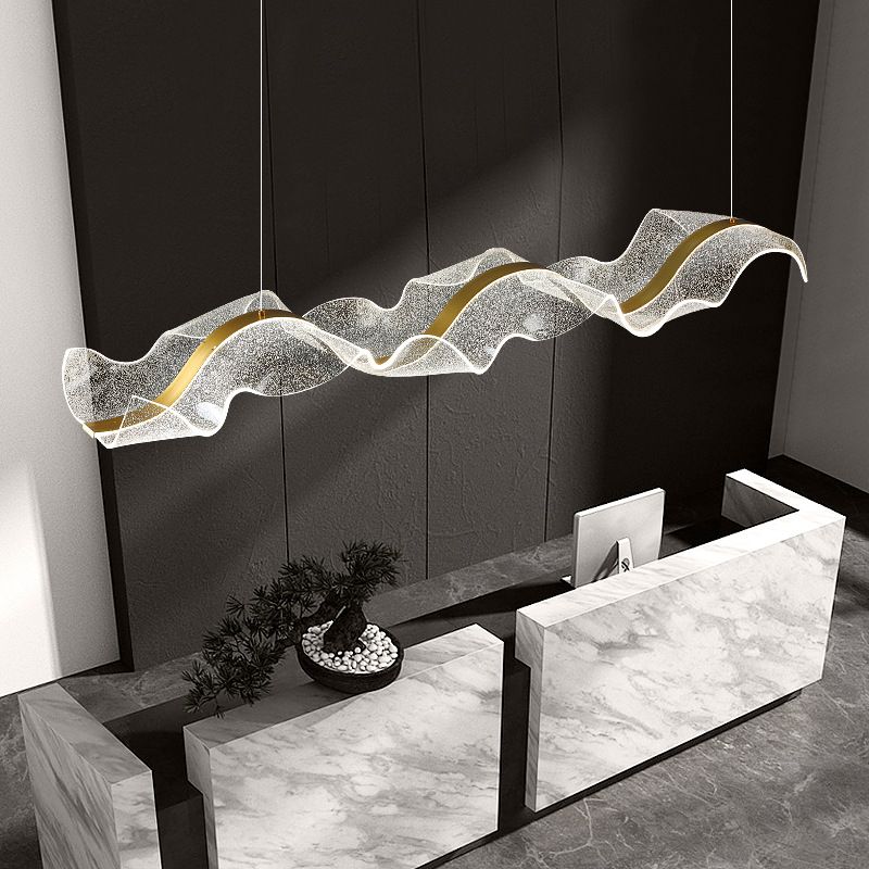 Kristy Luminaires Suspensions Vague Moderne Métal/Acrylique Blanc/Doré Salon