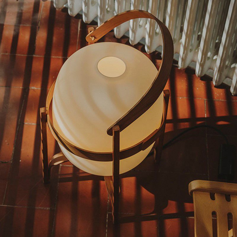 Muto Lampadaire Lanterne Moderne, Bois/Verre, Blanc/Bois, Salon
