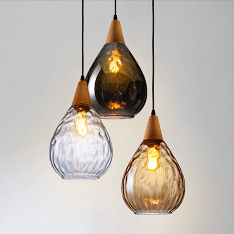 Arisha Vintage LED Suspension Ambre Verre Bois Chambre à coucher