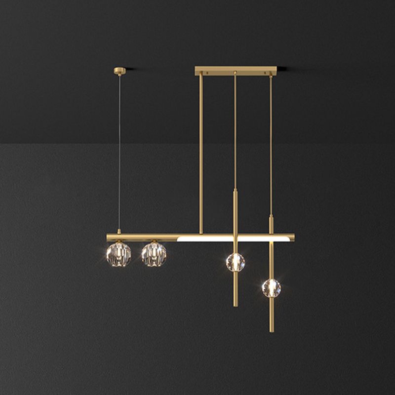 Kristy Suspension Linéaire/Sphère Moderne, Métal/Cristal, Doré, Salle à Manger