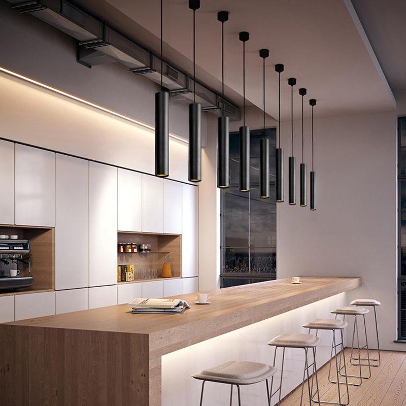 Ray Suspension Cylindre Moderne, Métal, Noir, Salon