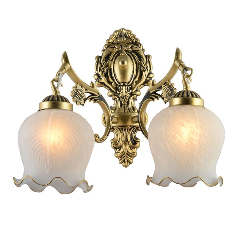 Ray Applique Fleur Vintage, Métal/Verre, Blanc/Bronze, Salon
