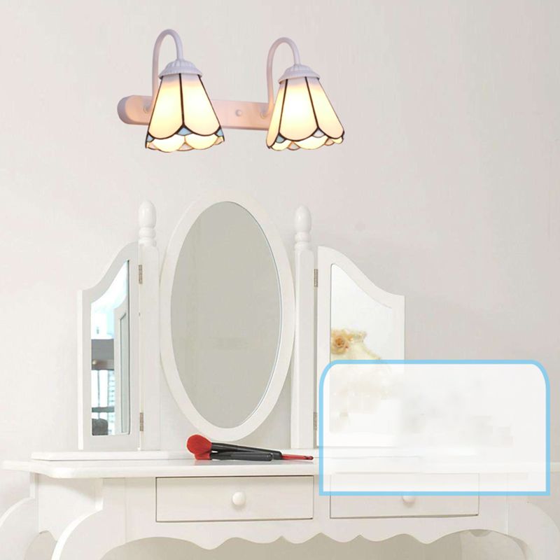 Tiffany Applique Murale Fleur Vintage, Métal, Noir/Bleu/Blanc, Salle de Bain