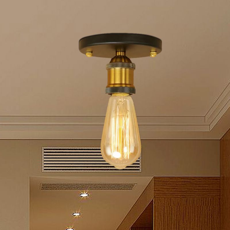 Silva Plafonnier Ampoule Vintage, Métal, Noir/Laiton/Rouille/Chromé, Salon