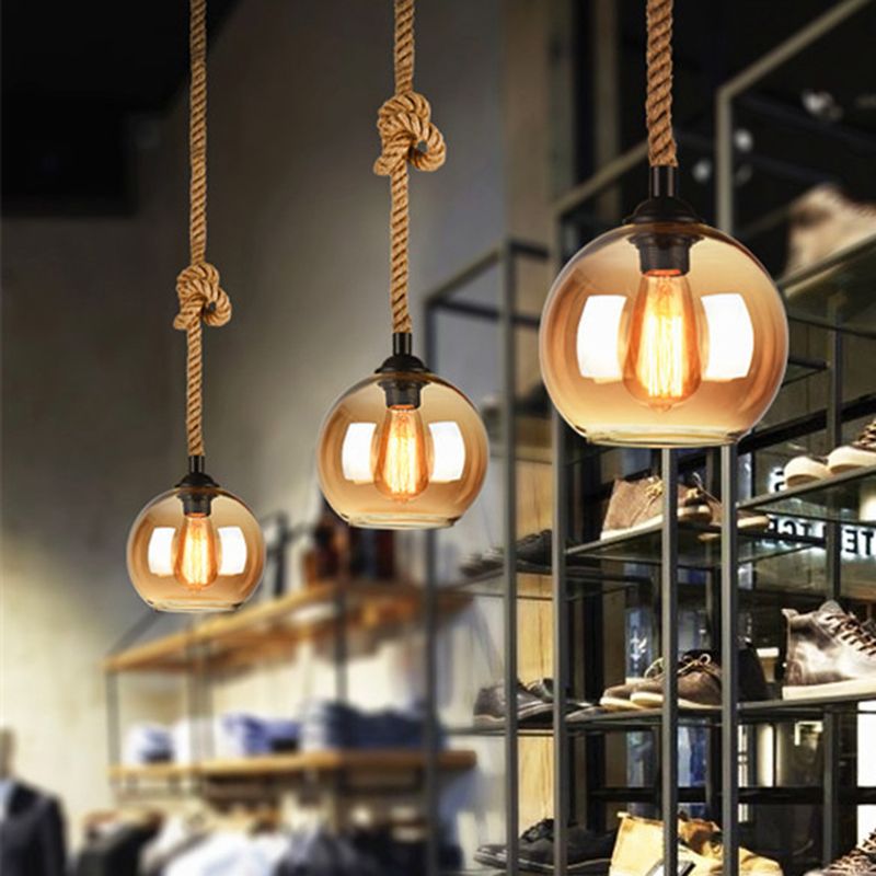 Valentina Vintage LED Suspension Verre Métal Corde de Chanvre Salon
