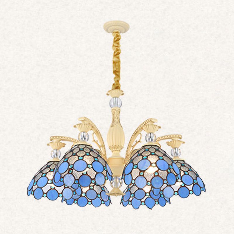 Silva Fleur Vintage LED Suspension Bleu Métal Verre Salon Chambre à Coucher