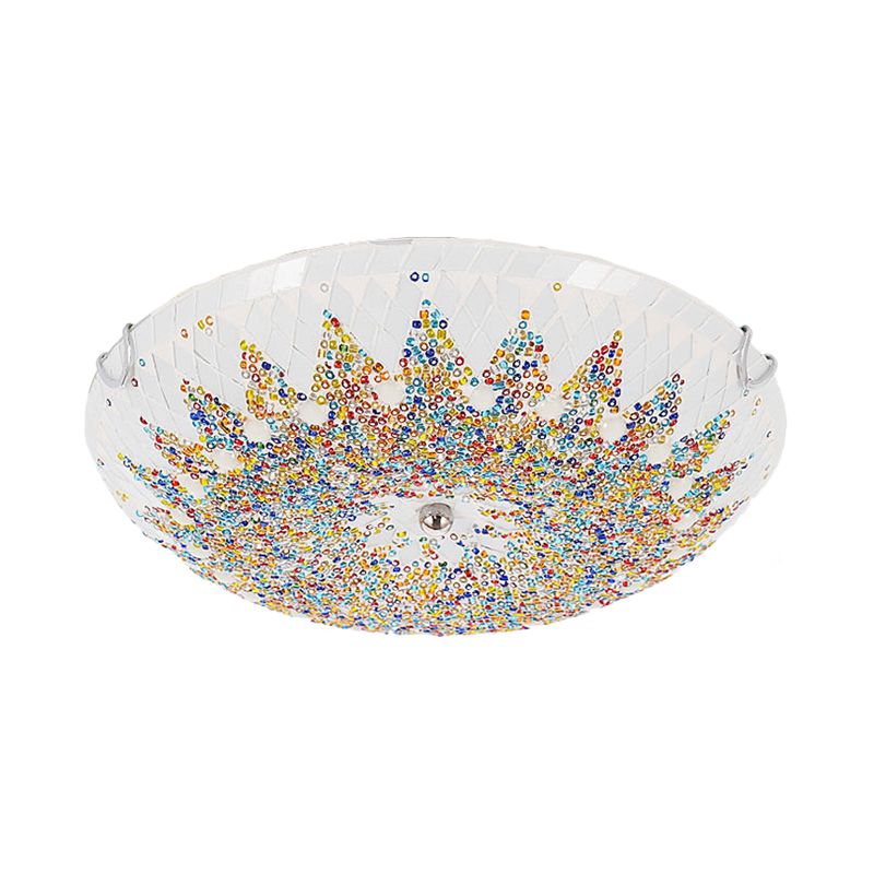 Tiffany Plafonnier Dôme Méditerranéen, Verre, Bleu/Jaune/Blanc, Salon