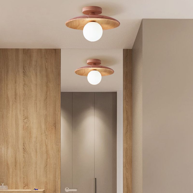 Arisha Plafonnier Bol Moderne, Bois/Verre, Bois/Noyer, Salon