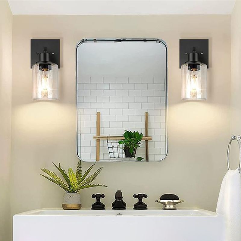Silva Applique Murale Miroir Cylindrique Moderne, Verre/Métal, Noir/Or/Nickel, Chambre