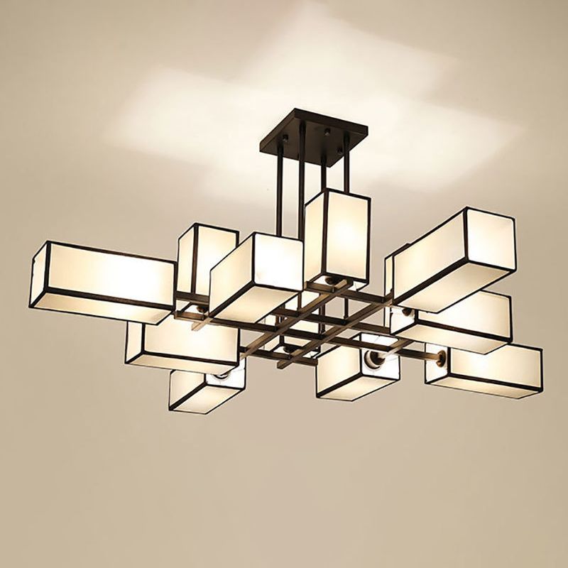 Arisha Lustre Carré Contemporain, Metal/Tissu, Noir/Or, Chambre