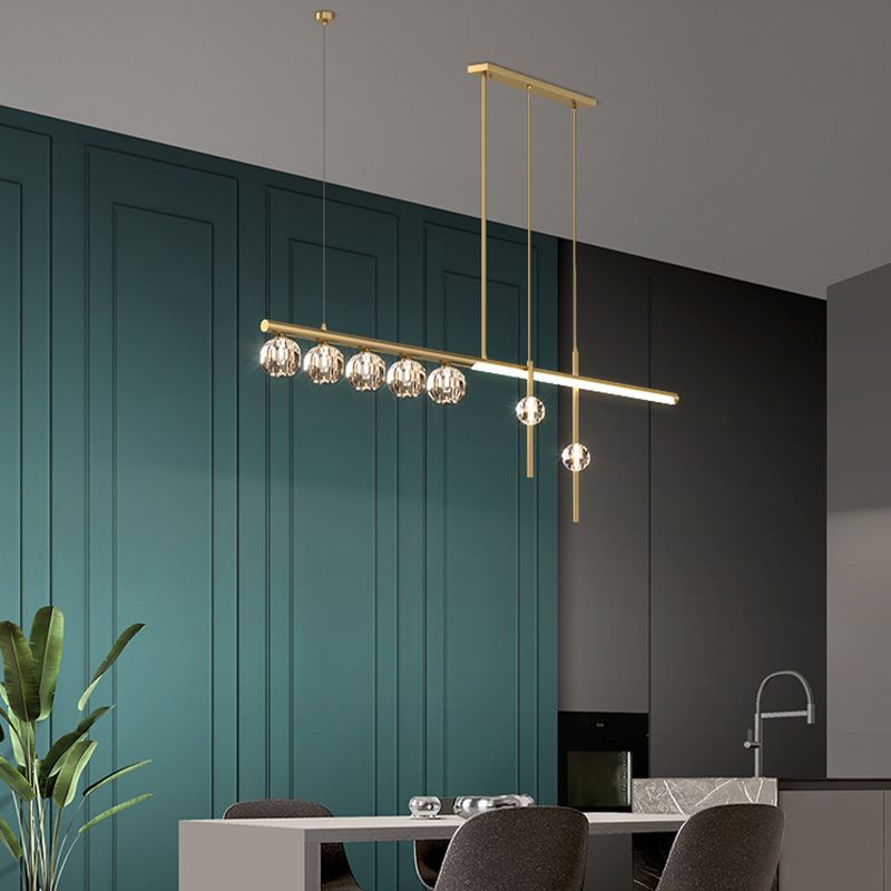 Kristy Suspension Linéaire/Sphère Moderne, Métal/Cristal, Doré, Salle à Manger