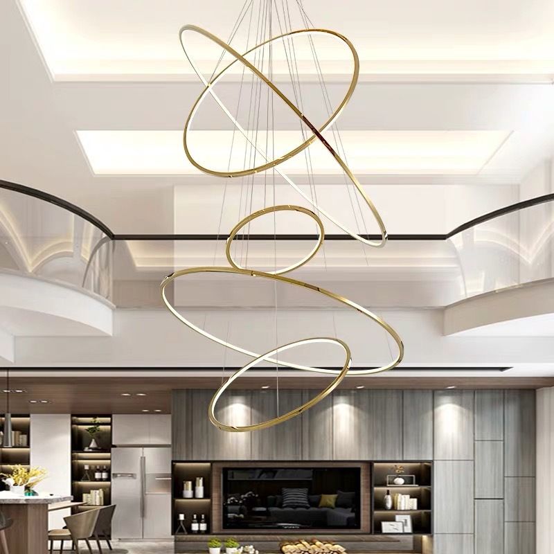 Arisha Grande Design LED Luminaires Suspensions Anneau Moderne Acrylique Doré Salon