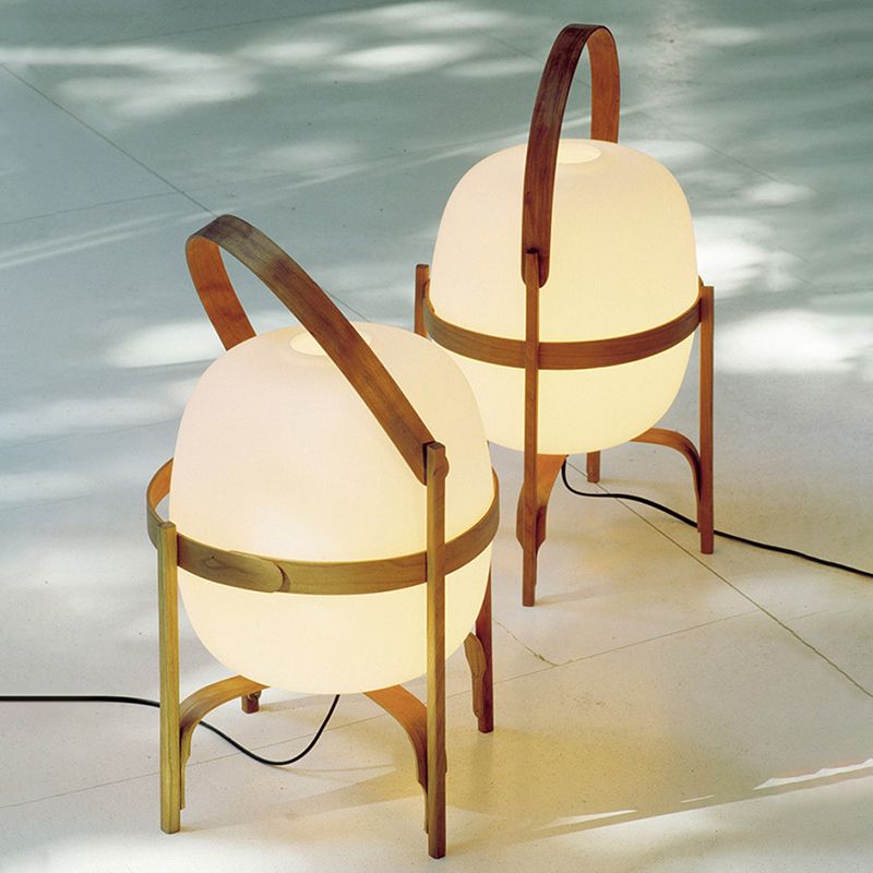 Muto Lampadaire Lanterne Moderne, Bois/Verre, Blanc/Bois, Salon