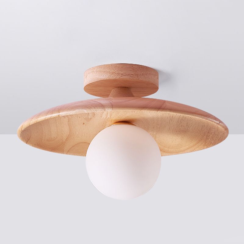 Arisha Plafonnier Bol Moderne, Bois/Verre, Bois/Noyer, Salon