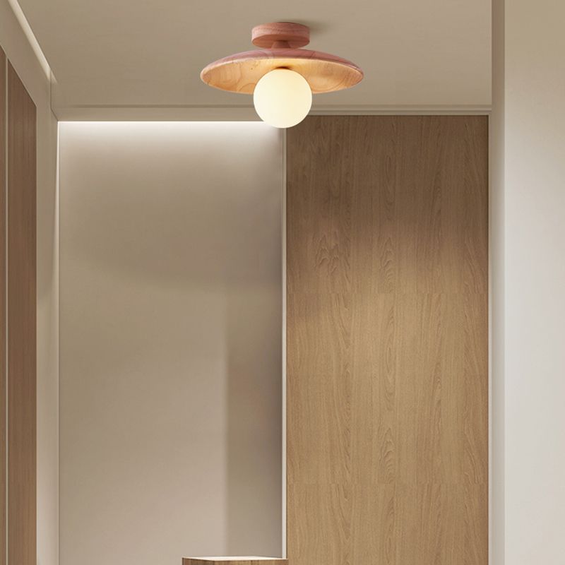 Arisha Plafonnier Bol Moderne, Bois/Verre, Bois/Noyer, Salon