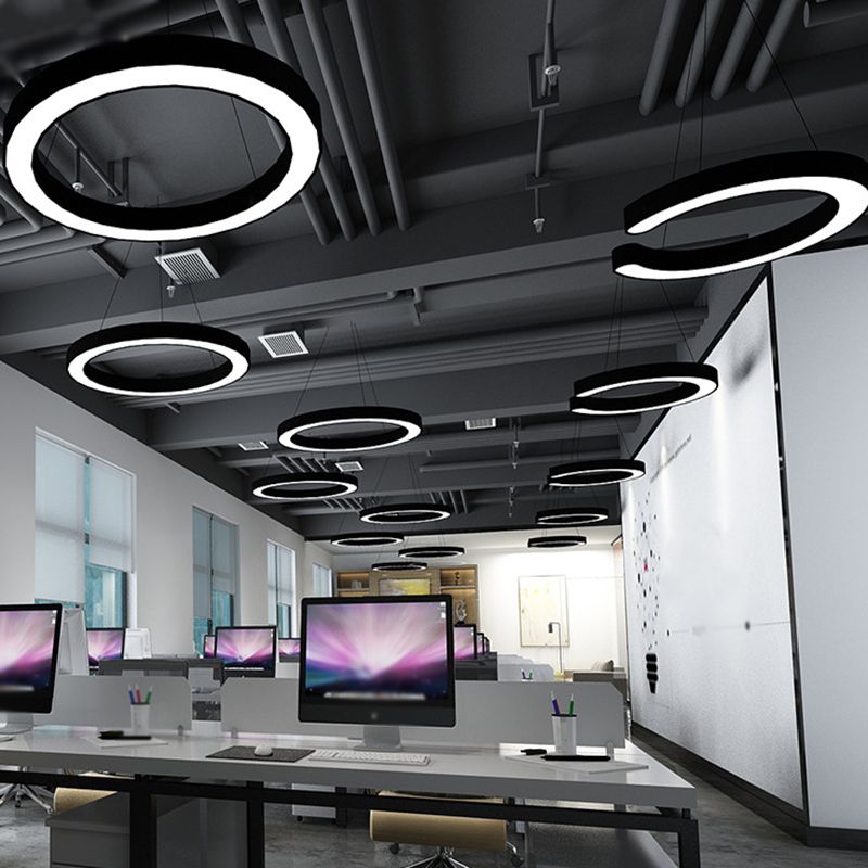 Arisha Luminaires Suspensions LED Anneau Simple Acrylique Noir/Blanc Salon/Cuisine