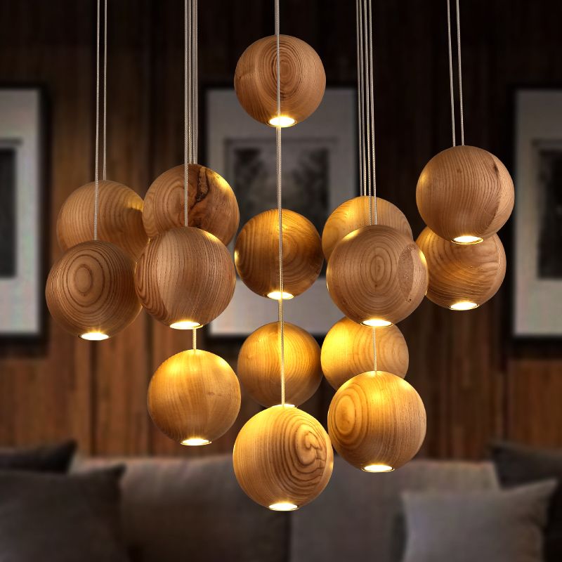 Muto Ball Cluster LED Suspension Bois Salon Chambre à coucher