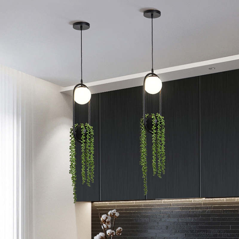 Ritta Suspension Globe Simple, Métal/Acrylique, Noir/Blanc, Chambre à Coucher/Cuisine