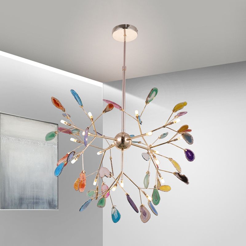 Arisha Art LED Suspension Bleu Métal Agate Salon Chambre à coucher