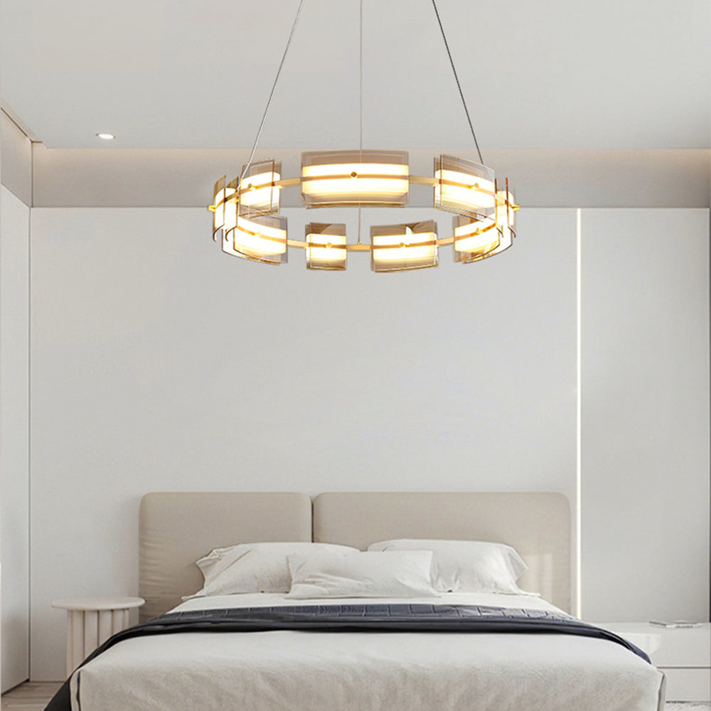 Arisha Suspension Anneau Simple, Cuivre/Verre, Noir/Or, Salon/Chambre