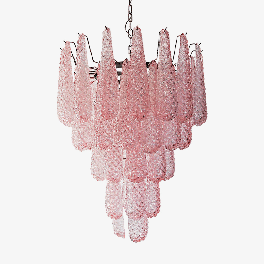 Aurora Chandelier Pink Droplet Murano Glass Diamond Pattern Waterfall - Letslighting